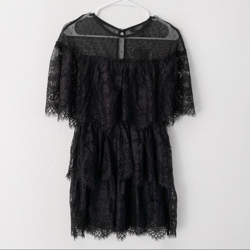 Forever 21 Black Tiered Eyelash Lace Dress